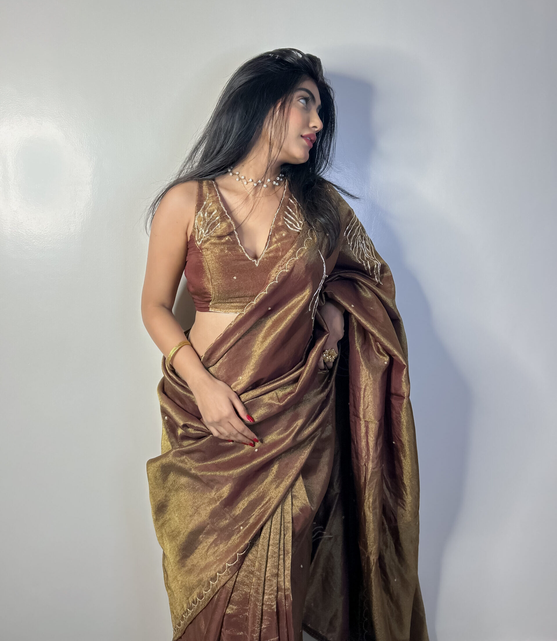 coffee brown tissue saree