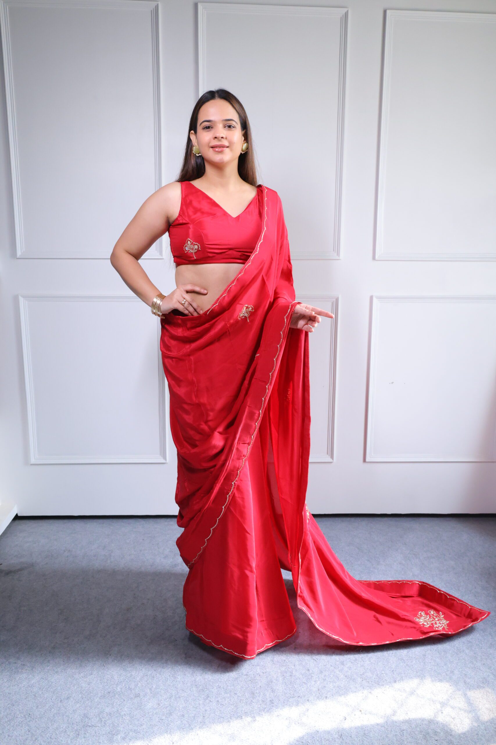 Red Silk Crepe Saree