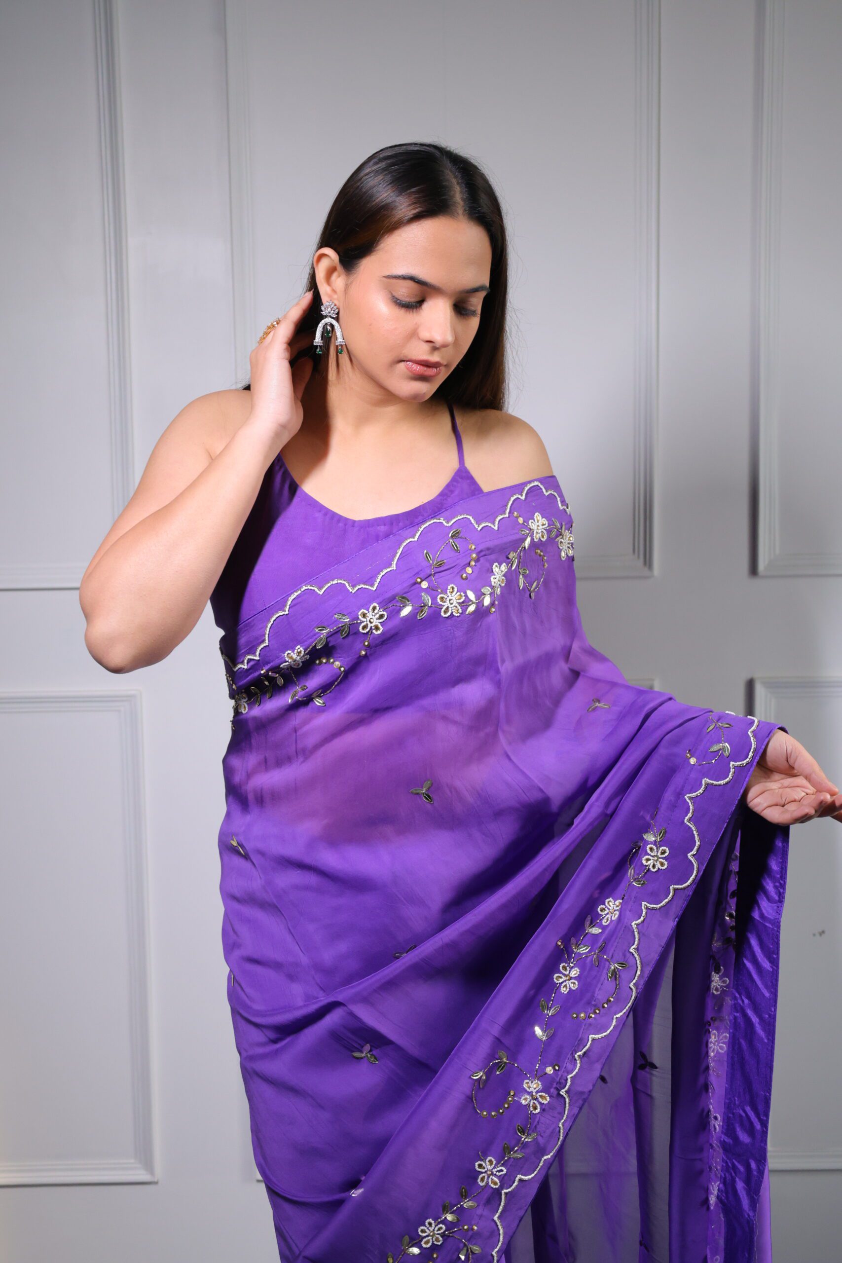 Purple Organza Saree - Image 3