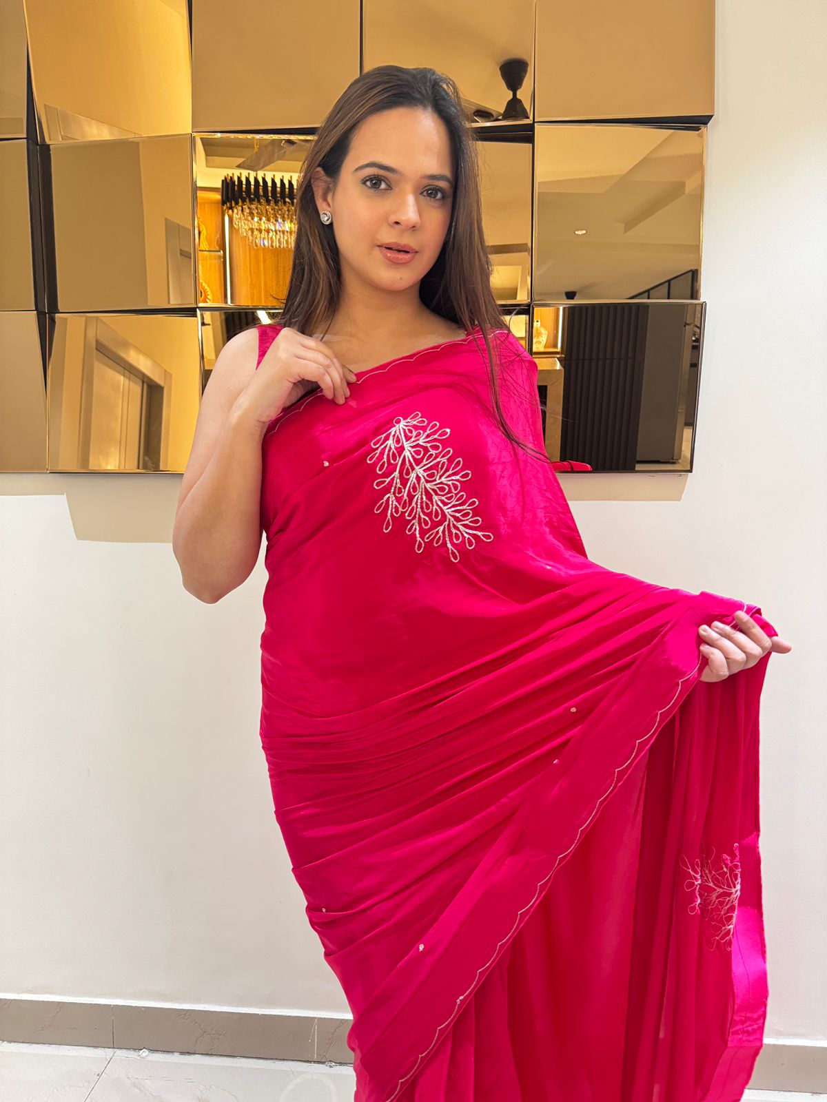 Hot Pink Crepe Saree