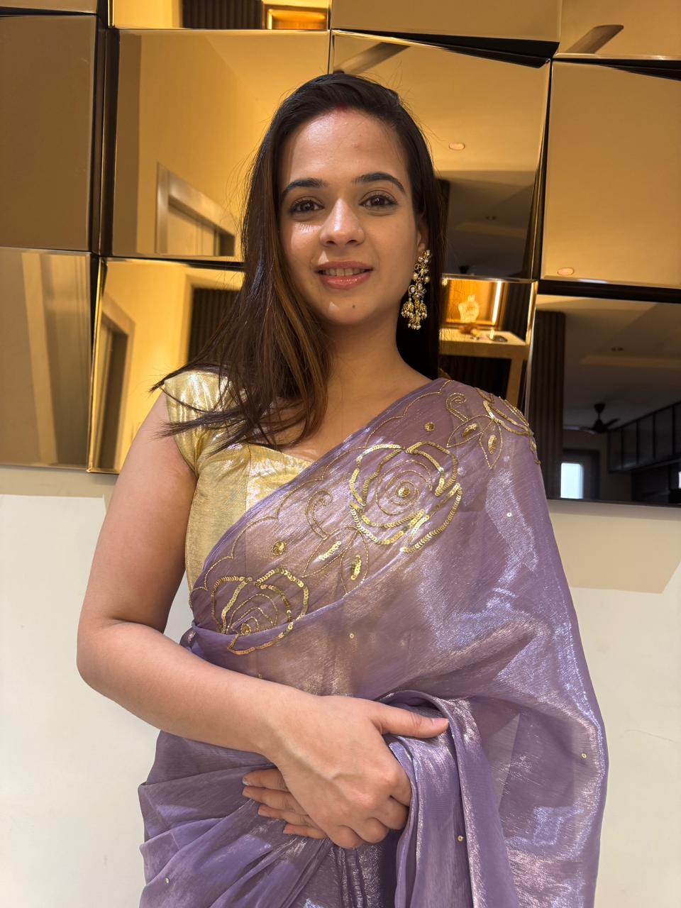 lavender silver organza saree - Image 3